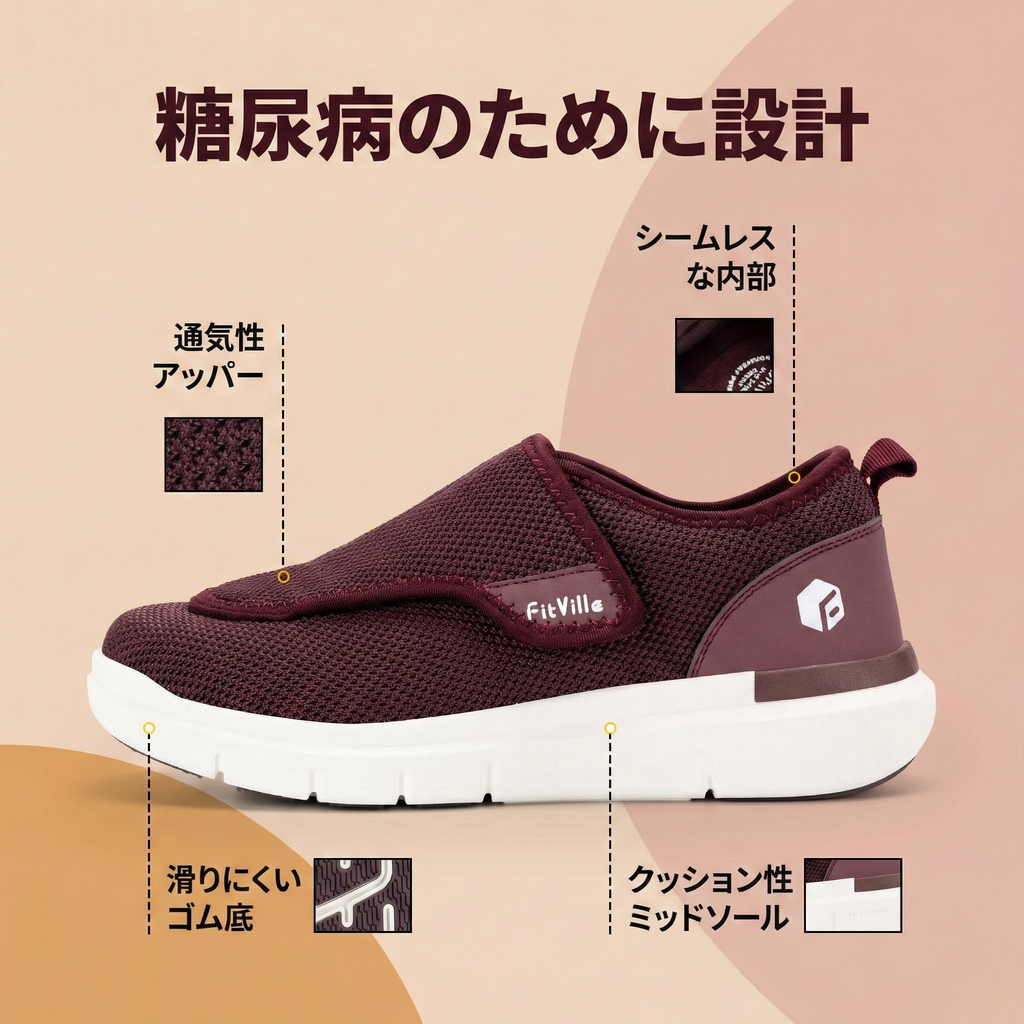 FitVille レディース 超ワイド 糖尿病対応シューズ｜調整可能 オーソペディック靴｜高齢者向け 歩行サポート