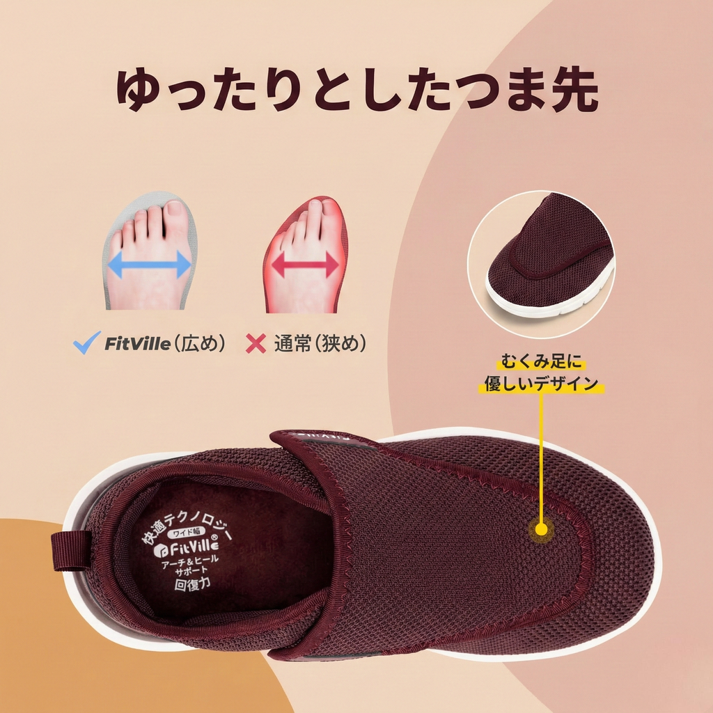 FitVille レディース 超ワイド 糖尿病対応シューズ｜調整可能 オーソペディック靴｜高齢者向け 歩行サポート