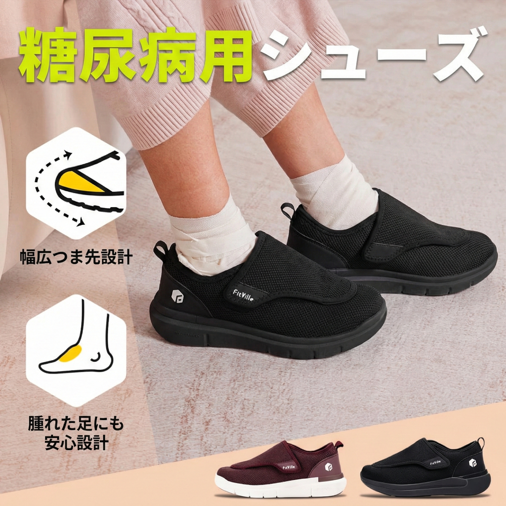 FitVille レディース 超ワイド 糖尿病対応シューズ｜調整可能 オーソペディック靴｜高齢者向け 歩行サポート