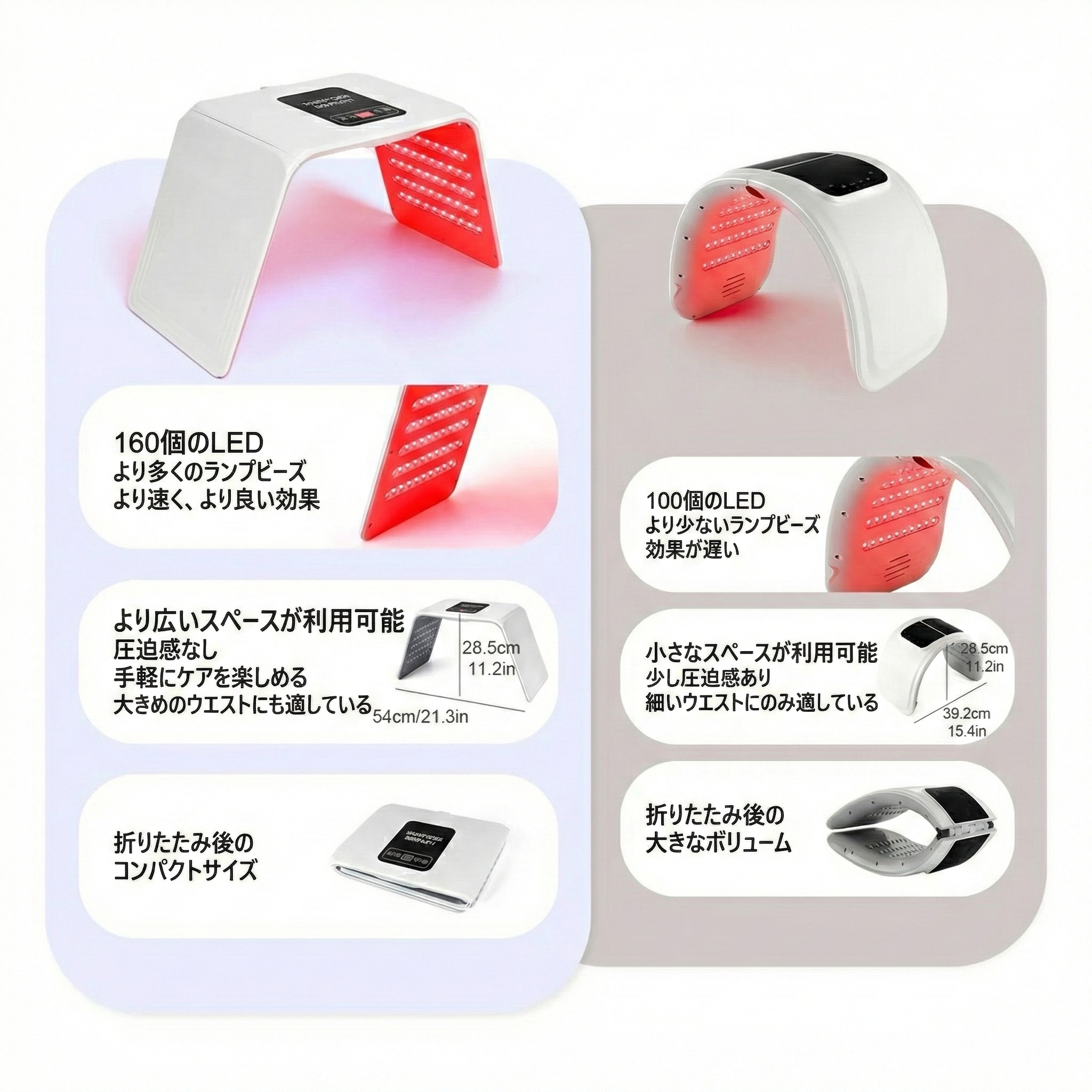 160LED 折りたたみ式 フェイス＆ボディ用 LEDフォトマシン｜7色切替 美容サポート