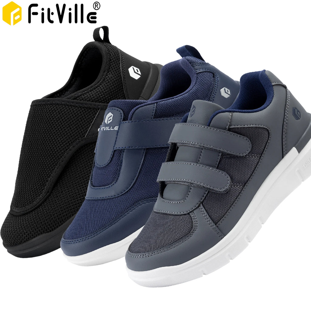 FitVille メンズ 糖尿病対応シューズ｜超ワイド・調整可能｜高齢者向けオーソペディック靴｜足の腫れ・痛み軽減