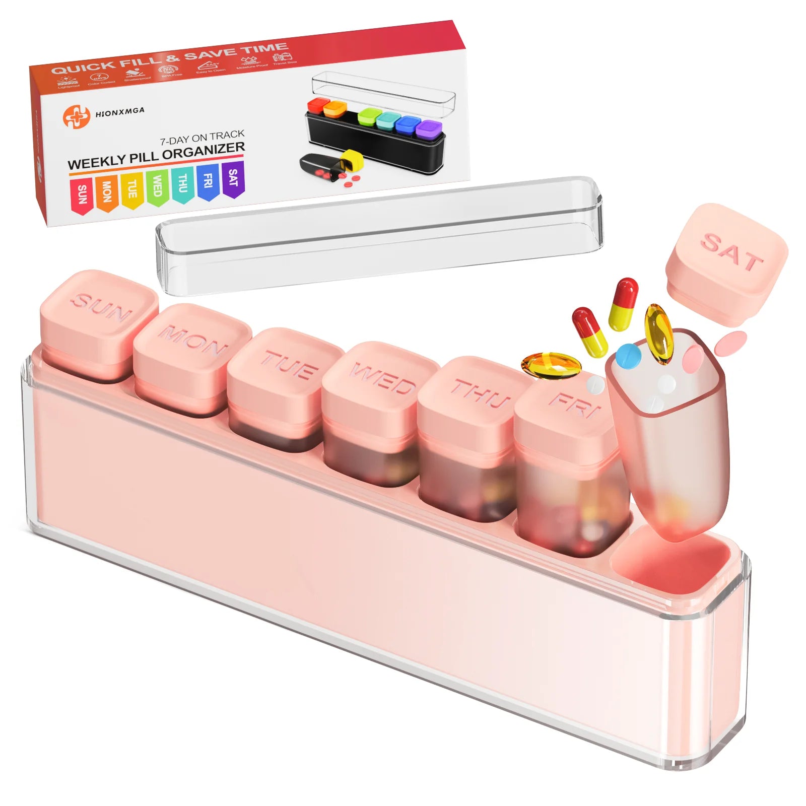3日分・7日分ピルオーガナイザー｜トラベル用分割ケース｜ピルケース・錠剤分割ケース｜携帯用薬入れ｜独立グリッド｜防湿・防臭