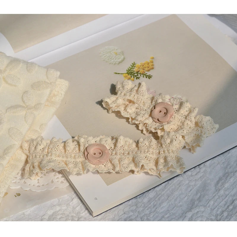 A5/A6 調節可能 布製ブックカバー｜クリーム×スイートアプリコット 刺繍 シンプル手帳カバー