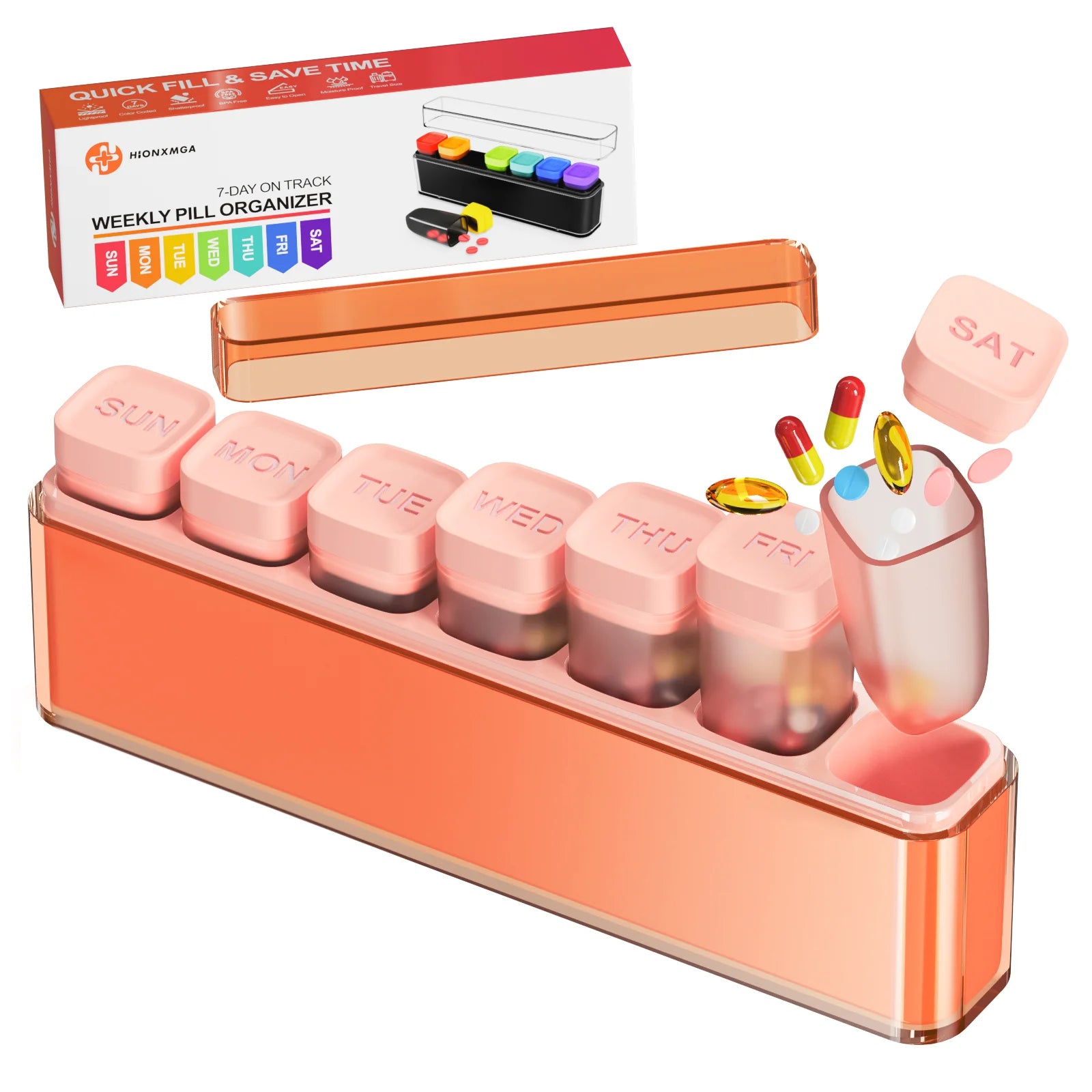 3日分・7日分ピルオーガナイザー｜トラベル用分割ケース｜ピルケース・錠剤分割ケース｜携帯用薬入れ｜独立グリッド｜防湿・防臭