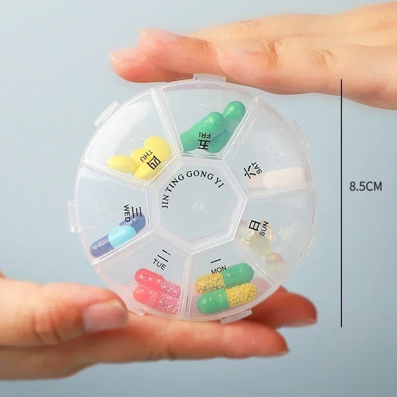 丸型 7日分ピルケース｜プラスチック製携帯ピルボックス｜旅行・外出用サプリ・錠剤整理