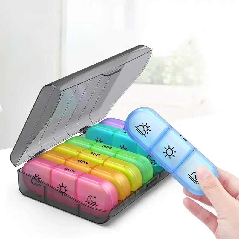1PC 7日分ウィークリー ピルケース｜携帯用ピルボックス｜旅行・外出用サプリ・薬整理｜秘密コンパートメント付き