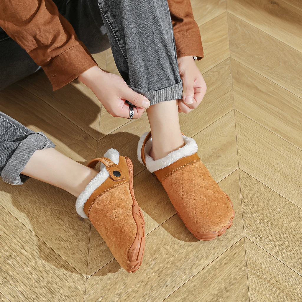 シャモアレザー風 冬用ルームスリッパ｜男女兼用・ワイドトゥ｜あったかコットン・軽量 室内履き