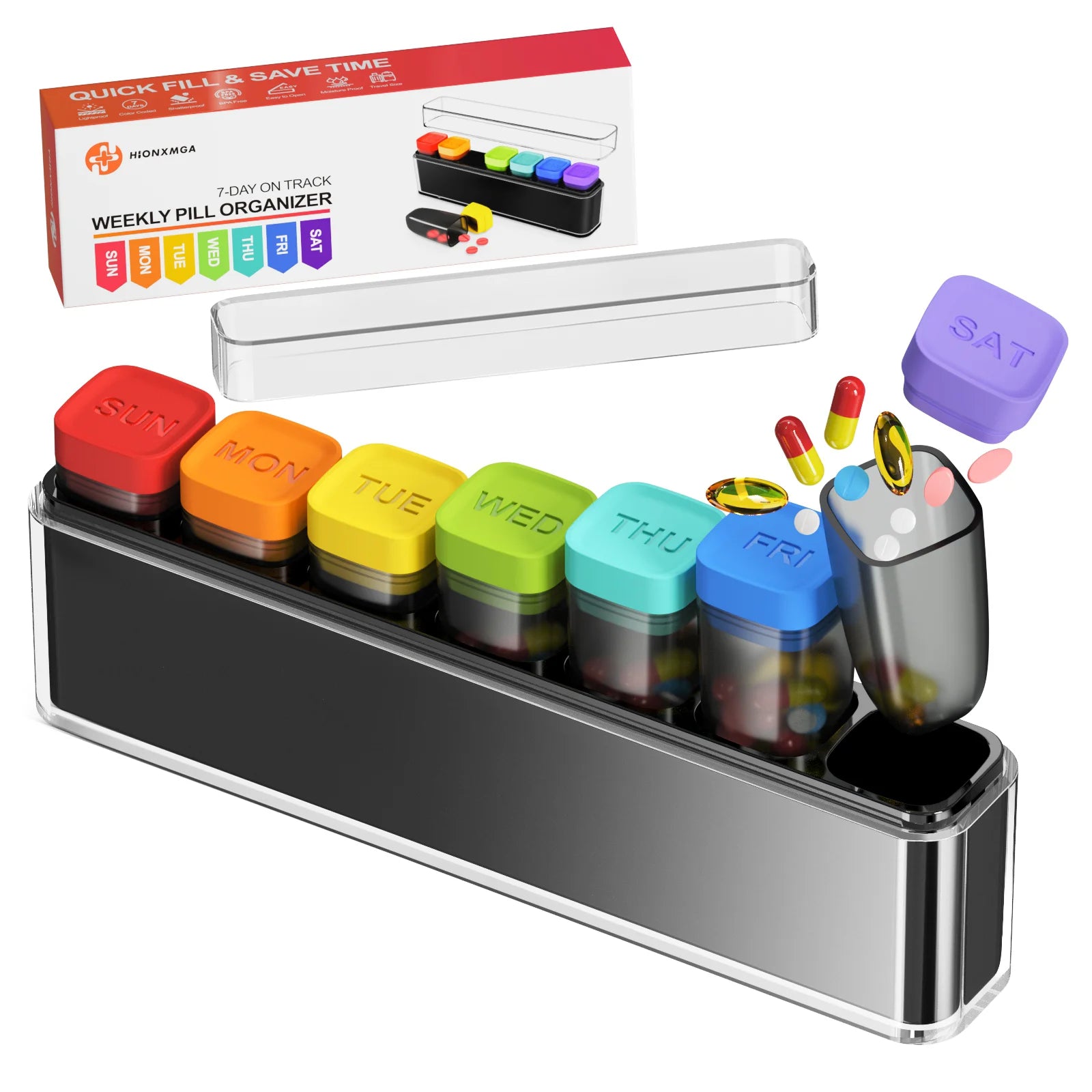 3日分・7日分ピルオーガナイザー｜トラベル用分割ケース｜ピルケース・錠剤分割ケース｜携帯用薬入れ｜独立グリッド｜防湿・防臭