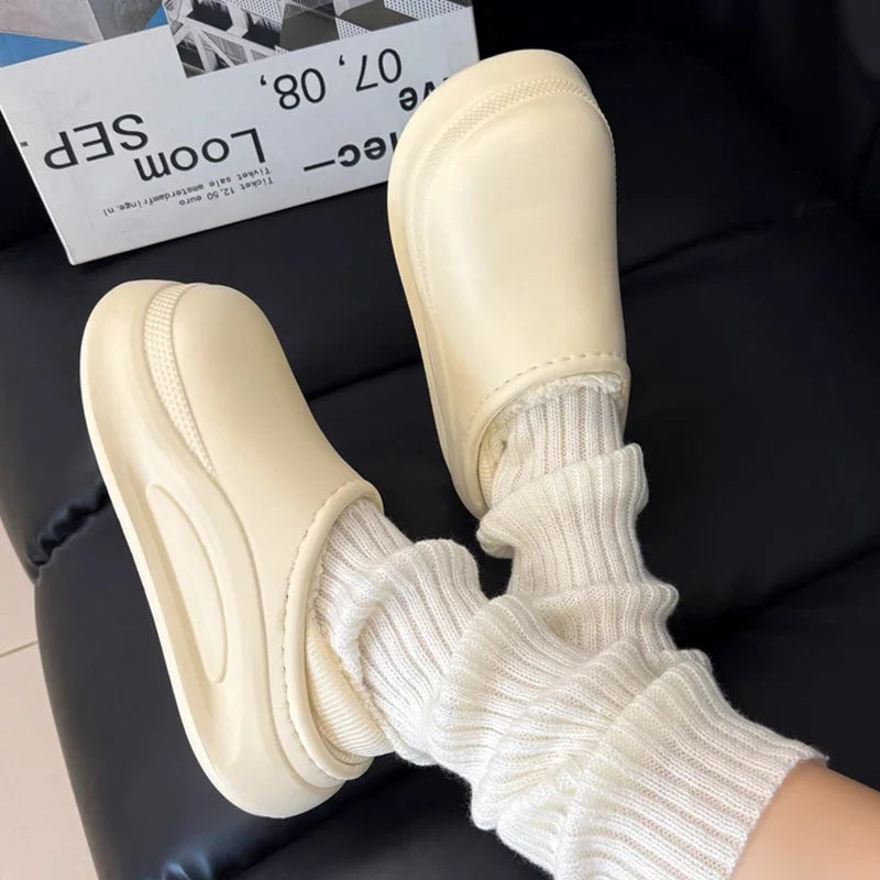 冬用厚底プラッシュスリッパ｜男女兼用 防水 EVA 屋内外兼用 つま先カバー付き