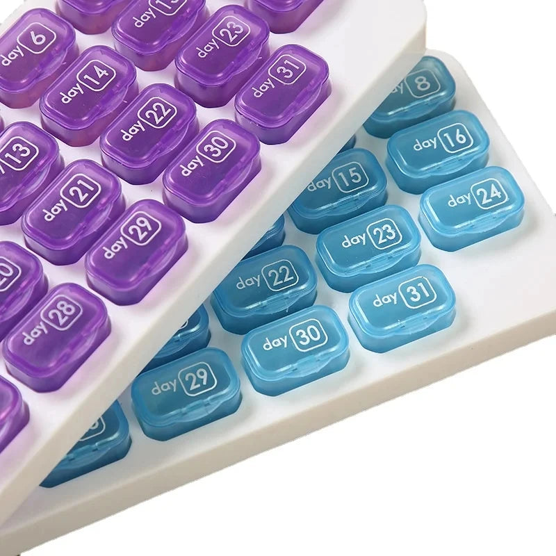 ピルケース・錠剤分割ケース｜携帯用薬入れ｜独立グリッド｜防湿・防臭｜青・紫・グレー