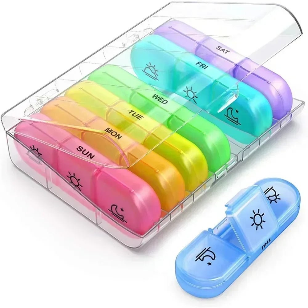 1PC 7日分ウィークリー ピルケース｜携帯用ピルボックス｜旅行・外出用サプリ・薬整理｜秘密コンパートメント付き
