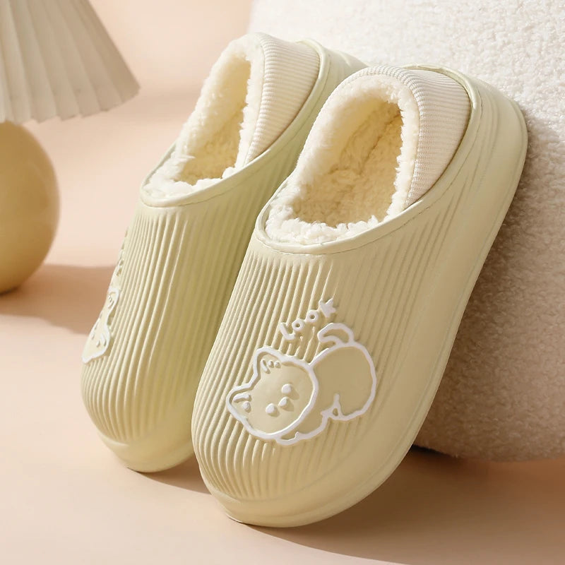 防水コットンスリッパ｜冬用・もこもこフェイクファー｜厚底＆滑り止め｜室内外OK・男女兼用