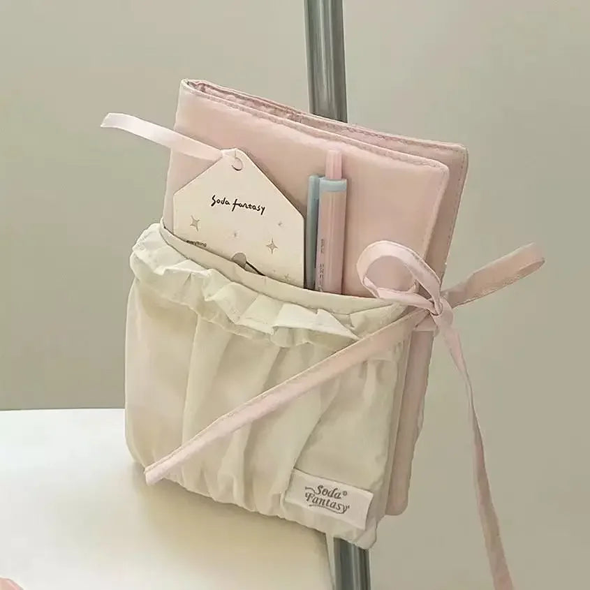 ピンク×ホワイト 布製 A6 リング手帳カバー｜コットン生地 ハンドメイド風 ガールズギフト