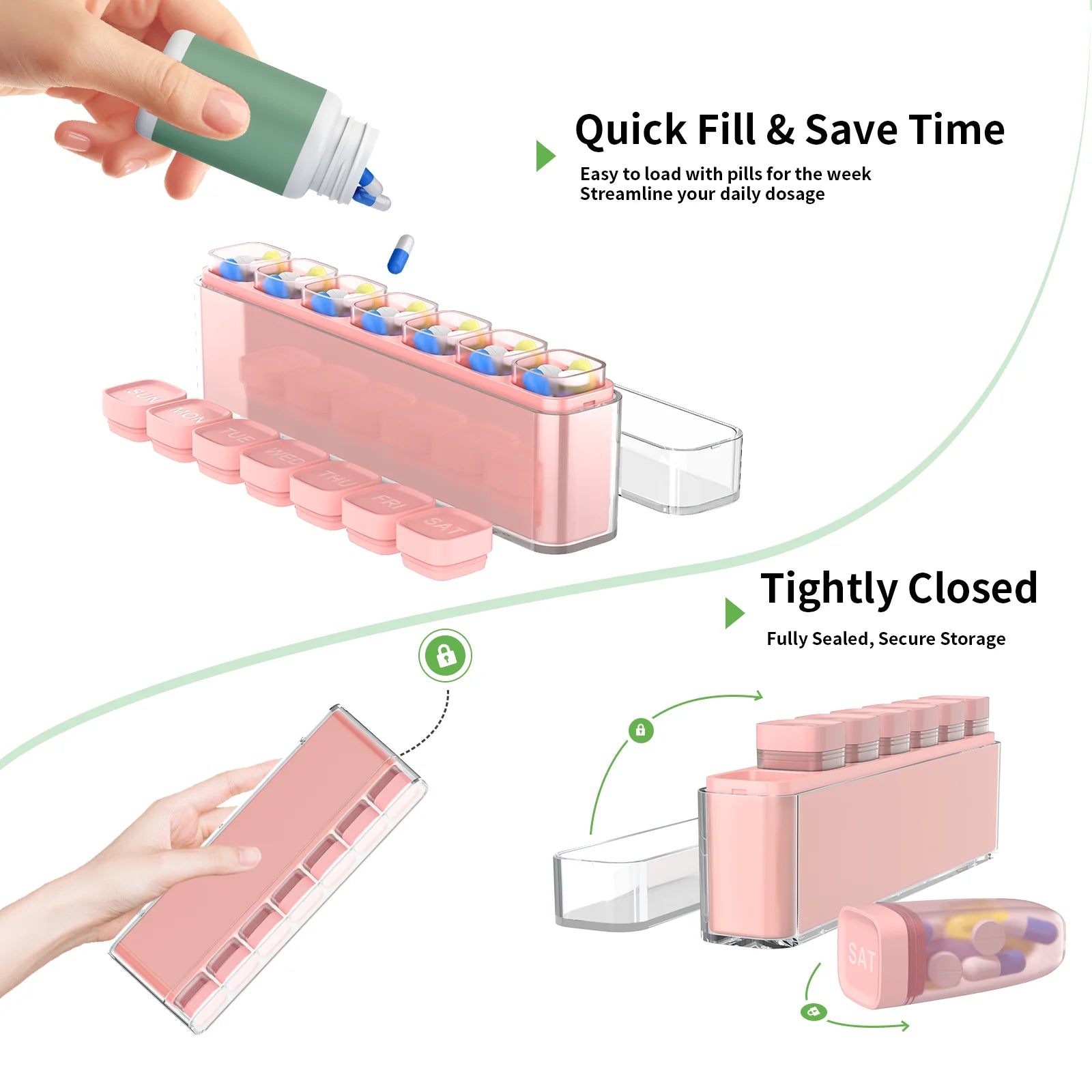 3日分・7日分ピルオーガナイザー｜トラベル用分割ケース｜ピルケース・錠剤分割ケース｜携帯用薬入れ｜独立グリッド｜防湿・防臭