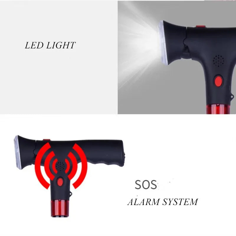 LEDライト＆アラーム付き 折りたたみ伸縮杖｜高齢者用ケーン｜携帯式ウォーキングステッキ｜母・父・シニア向け