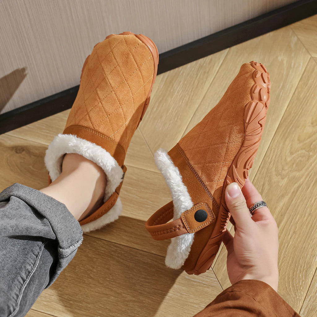 シャモアレザー風 冬用ルームスリッパ｜男女兼用・ワイドトゥ｜あったかコットン・軽量 室内履き