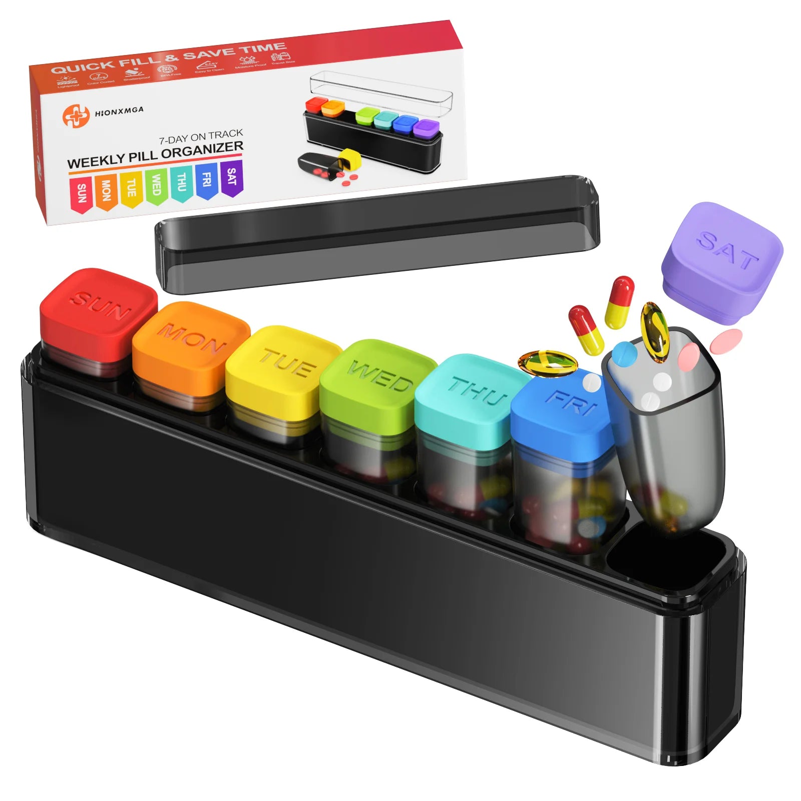 3日分・7日分ピルオーガナイザー｜トラベル用分割ケース｜ピルケース・錠剤分割ケース｜携帯用薬入れ｜独立グリッド｜防湿・防臭