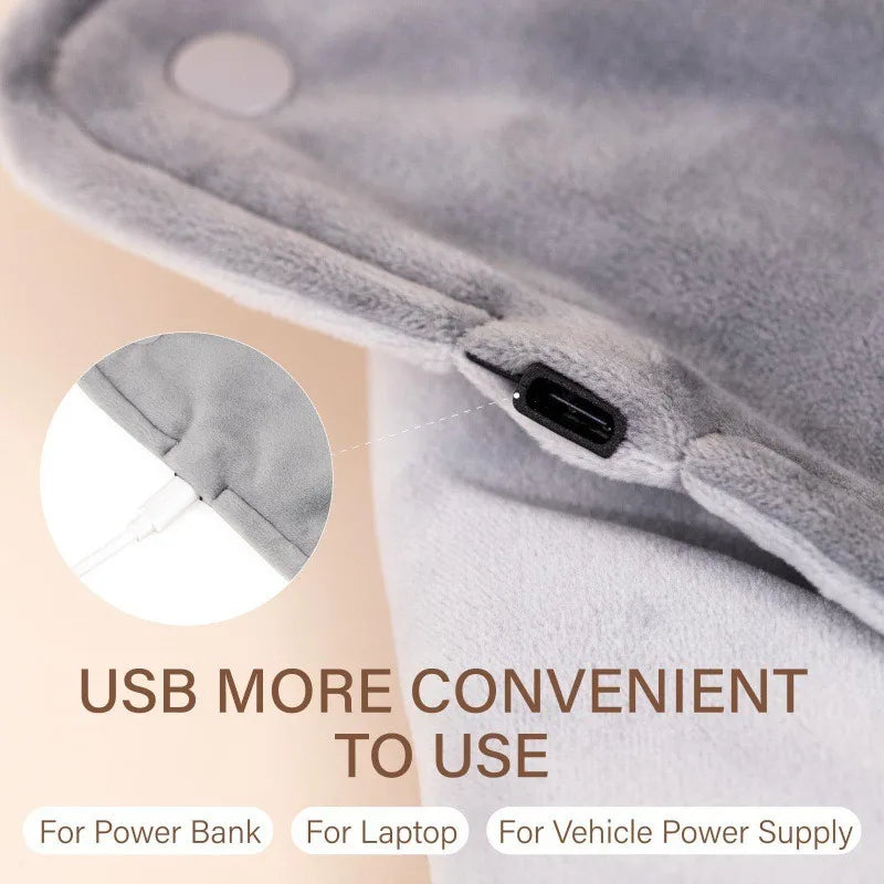 USB給電 恒温ハンドウォーマーショール｜短毛ベロア 電気ひざ掛け 手・脚あたため 冬用