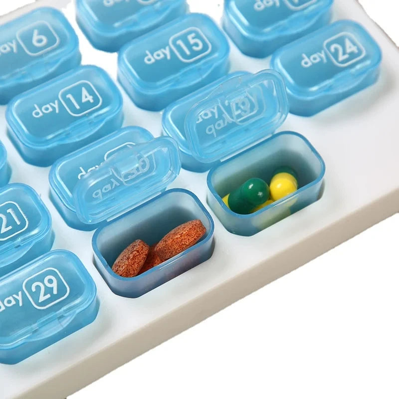 ピルケース・錠剤分割ケース｜携帯用薬入れ｜独立グリッド｜防湿・防臭｜青・紫・グレー