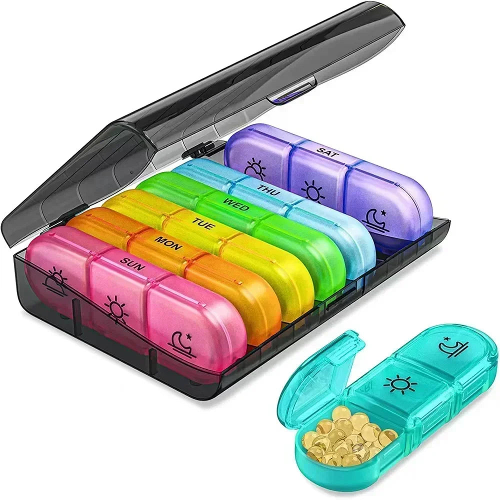 1PC 7日分ウィークリー ピルケース｜携帯用ピルボックス｜旅行・外出用サプリ・薬整理｜秘密コンパートメント付き
