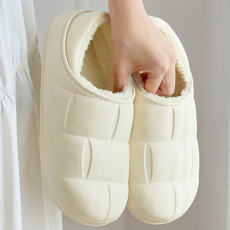 防水コットンスリッパ｜冬用・もこもこフェイクファー｜厚底＆滑り止め｜室内外OK・男女兼用