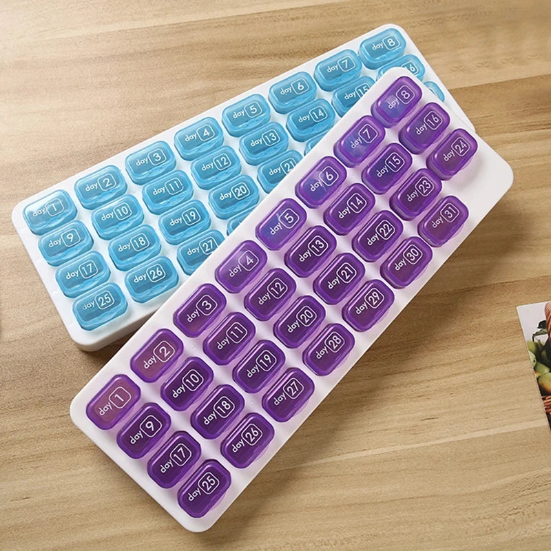 ピルケース・錠剤分割ケース｜携帯用薬入れ｜独立グリッド｜防湿・防臭｜青・紫・グレー
