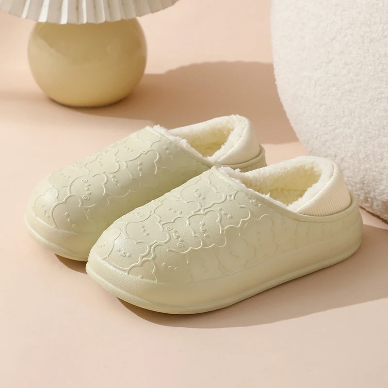 防水コットンスリッパ｜冬用・もこもこフェイクファー｜厚底＆滑り止め｜室内外OK・男女兼用