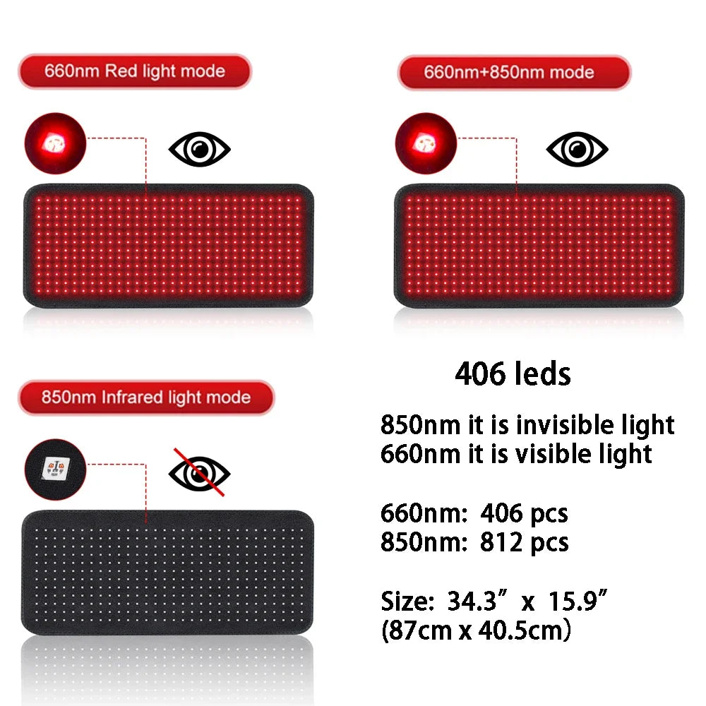 406LED 大型 レッドライト温熱マット｜660nm＋850nm 近赤外線 赤色光 腰・背中・肩 筋肉ケア リラックスマット