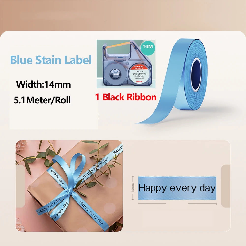 NIIMBOT N1 / B18対応 サテンリボンラベル＆専用カーボンリボン｜誕生日・結婚式・ギフト用 メッセージ印刷